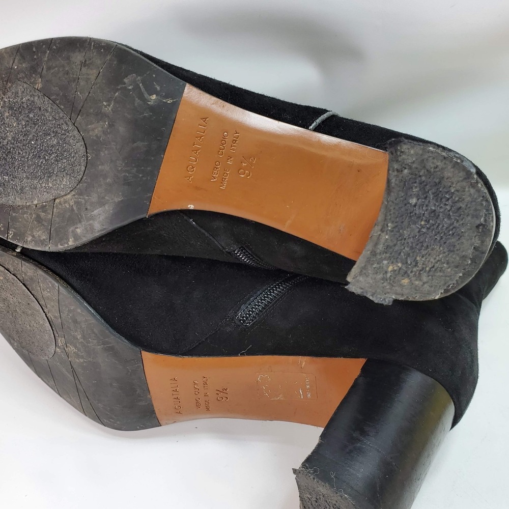 Aquatalia Black Suede Cap Toe Ankle Boots Block Heel Side Zip Women Shoes Sz 9.5 - Picture 7 of 8